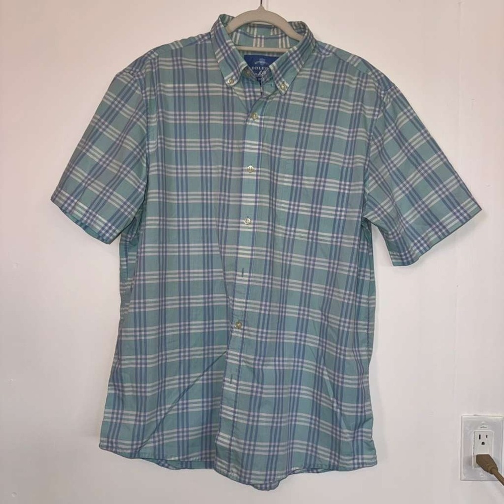 Saddlebred Mens L Button Up Shirt Wrinkle Free Plaid Short Sleeves Born Southern